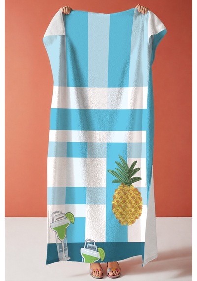 Ananas Kokteyl Temalı Ekose Plaj Havlusu - Tropikal Modern Mavi Beyaz Hızlı Kuruyan Mikrofiber Havlu Yağmur Mercan Ananas Kokteyl Temalı Ekose Plaj Havlusu - Tropikal Modern Mavi Beyaz Hızlı Kuruyan Mikrofiber Havlu Yağmur Mercan