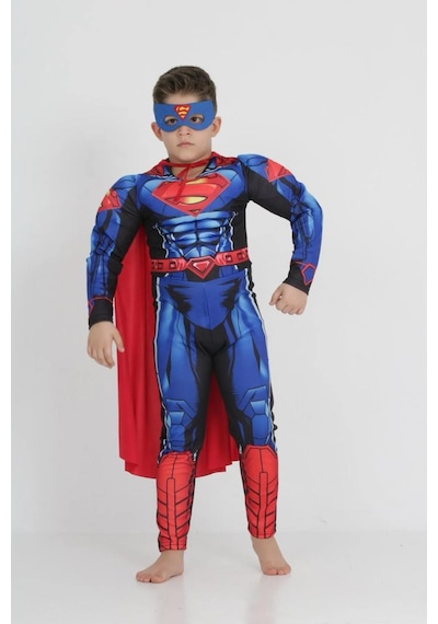 Life For Moda Erkek Çocuk Kaslı Superman Kostümü - Süper Kahraman Kostümü, Parti Kostümü Mavi
