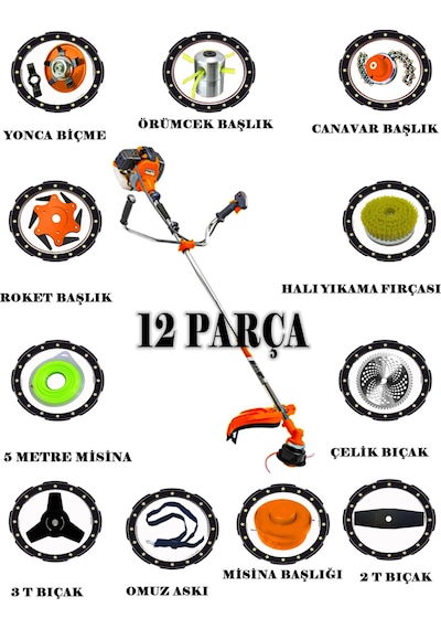 Eısenn German 12 In 1 Xm Euro Torq Metal Şanzuman Yan Tipi Ot Çim Çalı Çayır Biçme Tırpanı