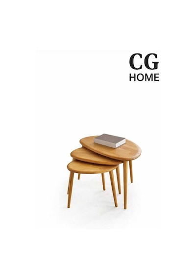 Ant Home Damla Model İskandinav Masif Kayın 3 Lü Zigon Sehpa Doğal Kayın Panel Vernikli Modern Tasarım Naturel