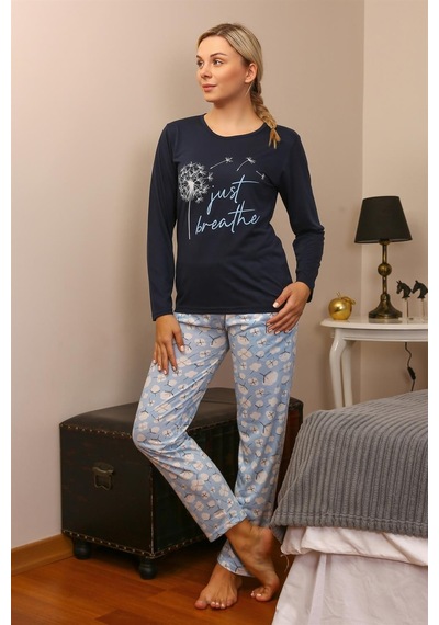 Akbeniz Kadın Penye Uzun Kol Pijama Takım 4189 - M Lacivert