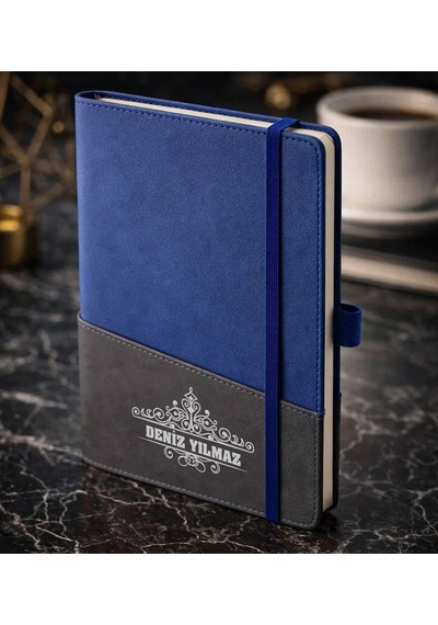 Bk Gift Kişiye Özel Mavi Termo Deri Defter -14, Kartvizit Bölmeli, Çizgili Ivory Kağıt Kobitmeyencom36103 Bk Gift