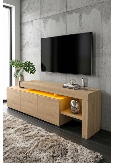 Luma Led Işıklı Tv Ünitesi 160 Cm - Modern Tv Sehpası Çam