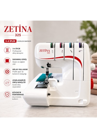 Zetina 325 3-4 İplik Ev Tipi Overlok Makinası Beyaz