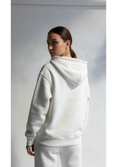 Kazax 3 İplik Şardonlu Kapşonlu Hoodie Frm Beyaz P510437 Beyaz