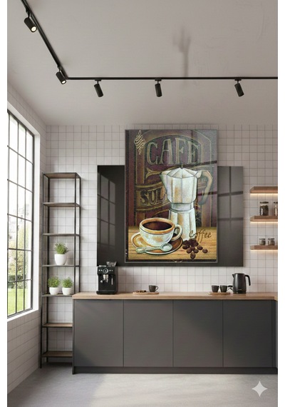 Cafe Atmosferi Yaratan Retro Kahve Cam Tablosu