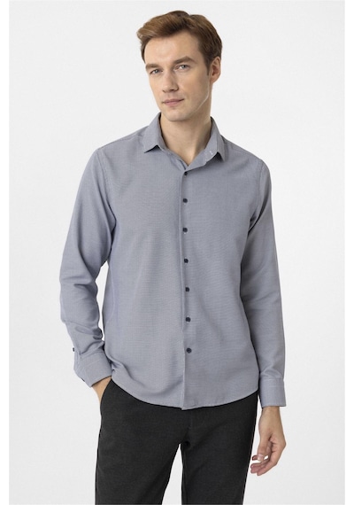 Süvari Lacivert Slim Fit Armürlü Klasik Yaka Gömlek-34380 Lacivert
