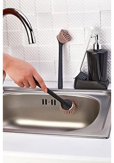 Armona Silikon Fırçalı Mutfak Banyo Sıvı Sabunluk Süngerlik Seti 000 Açık Krem