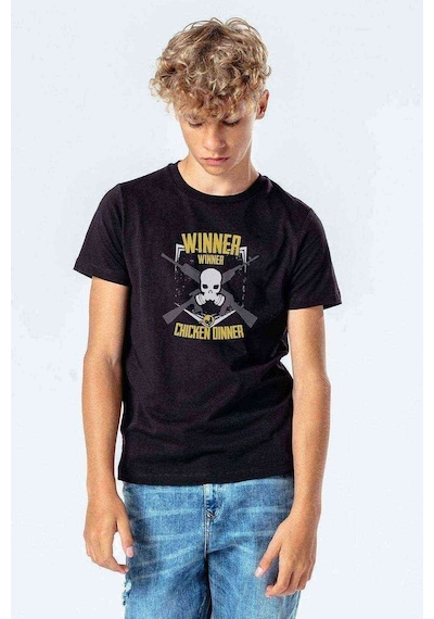 Tshirthane Pubg Kurukafa Sarı Gri Baskılı Unisex Çocuk Siyah Tshirt
