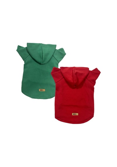 Kapişonlu Polar Sweatshirt Köpek Ve Kedi Kıyafeti & Elbisesi - Kırmızı & Siyah 2'li Fır