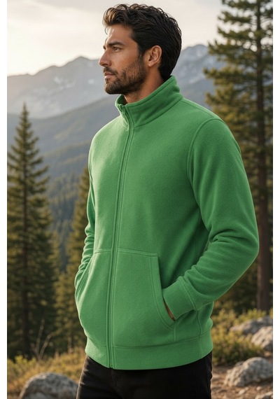 Givoria Erkek Polar Hırka Kışlık Fermuarlı Çeket Tüy Toplamaz Rüzgar Geçirmez Polar Kazak Sweat Yeşil Yeşil