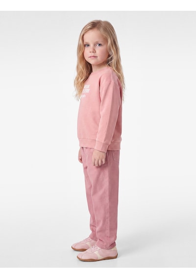 Koton Viskon Karışımlı Bisiklet Yaka Uzun Kollu Baskılı Sweatshirt Pembe 7wmg10049ak Gül