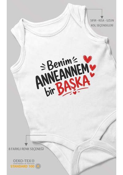 Morivokids Anneannem Bir Başka Sıfır Kollu Bebek Zıbını %100 Pamuk Beyaz