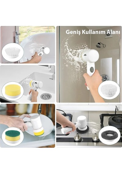Ally Magic Brush 5in1 Fırça Başlıklı Şarjlı Temizleme Fırçası Banyo/fayans/zemin Temizleyici- 5775 Diğer