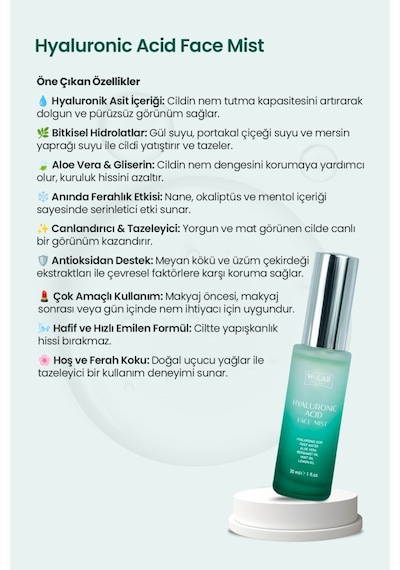 W-Lab Cosmetics Hyaluranic Acid Face Mist 30 Ml