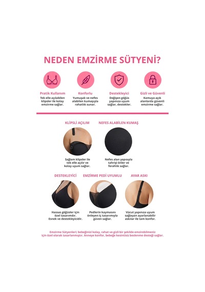 Cottonill Seamless Bra - Nuvia Siyah Lazer Kesim Klipsli Önden Açılabilir Rib Dokulu Dikişsiz Emzirme Sütyeni