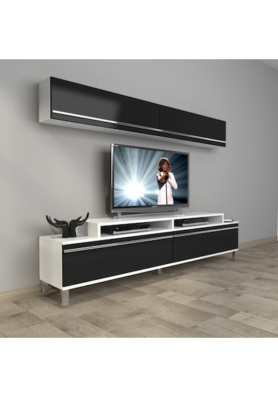 Decoraktiv Ekoflex 5 Mdf Krom Ayaklı Tv Ünitesi Tv Sehpası Beyaz - Siyah