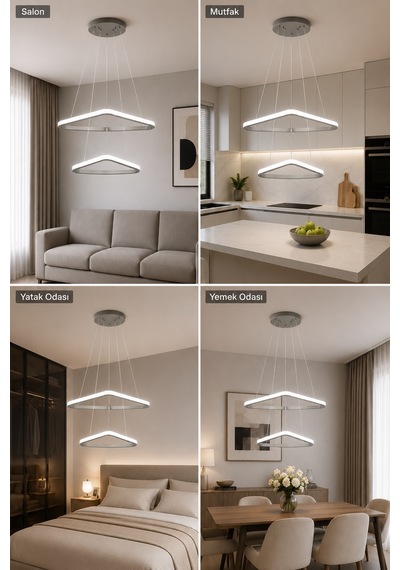 Uven 2'li Led Sarkıt Avize Beyaz Işık Gri