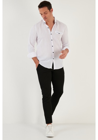 Buratti % 100 Pamuklu Slim Fit Uzun Kollu Erkek Gömlek Cf21S111498 Beyaz