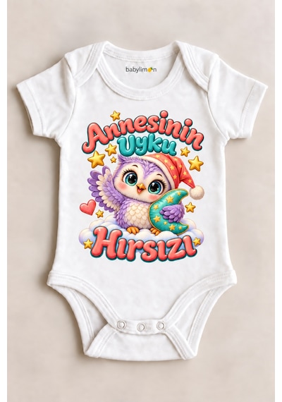 Babylimon Annesinin Uyku Hırsızı Beyaz Kısa Kollu Çıtçıtlı Bebek Zıbını Beyaz - 930083884 Beyaz