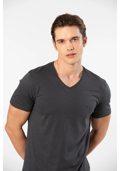 Cacharel 2170 Erkek Modal Pamuk V Yaka Kısa Kollu T-shirt-antrasit Antrasit