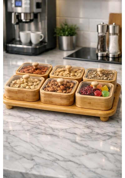 Modern Tasarım Bambu Standlı 6 Adet Çerezlik Ve Kahvaltılık Sunumluk Diğer