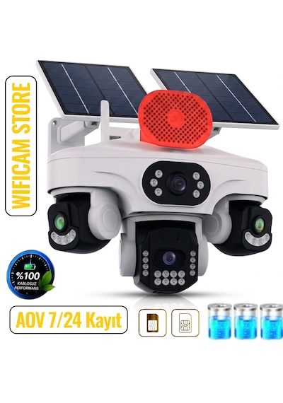 Tüm Lenslerde Hareket Algılama 4 Kameralı 4g Solar Kamera Aov 7/24 Kayıt