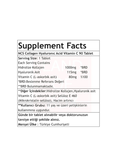 Kolajen Hyaluronıc Acid Vitamin C Gluten Free 90 Tablet - Hap Kutusu