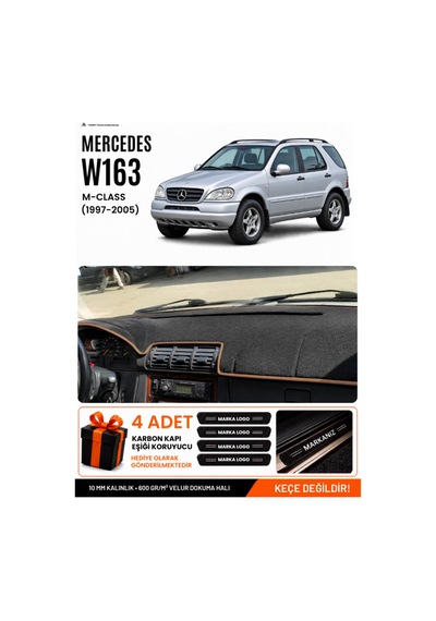 Mercedes W163 M-class 1997-2005 Uyumlu Torpido Örtüsü, Torpido Kılıfı - Siyah Kahverengi
