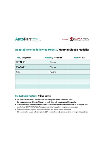 Fiat Fiorino,Citroen Nemo,Peugeot Bipper için Anten Çubuğu