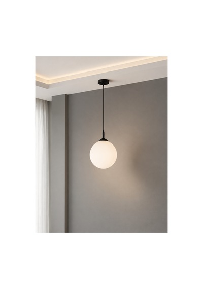 Elan Siyah Metal Tekli Beyaz Cam Küre Sarkıt Avize Ayarlanabilir Modern Metal Minimal Tavan Aydınlatma