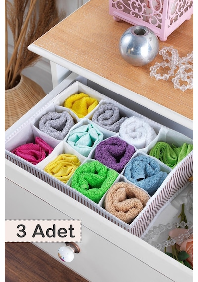 3 Adet Home 12 Bölmeli Çekmece İçi Düzenleyici Organizer Beyaz/kahve