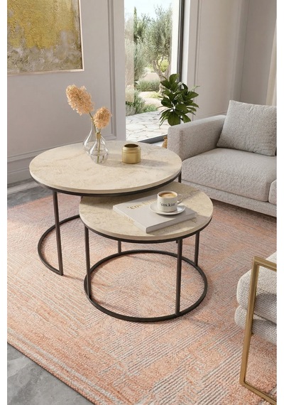 Milas Orta Sehpa 75-60cm Siyah Metal - Traverten Desen Tabla Siyah Traverten Milas Orta Sehpa 75-60cm Siyah Metal - Traverten Desen Tabla Siyah Traverten