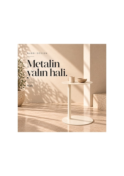 Slate Metal C Sehpa Modern Tasarım Elips Tablalı Minimalist Koltuk Yanı Sehpa Krem - 935314037 Krem