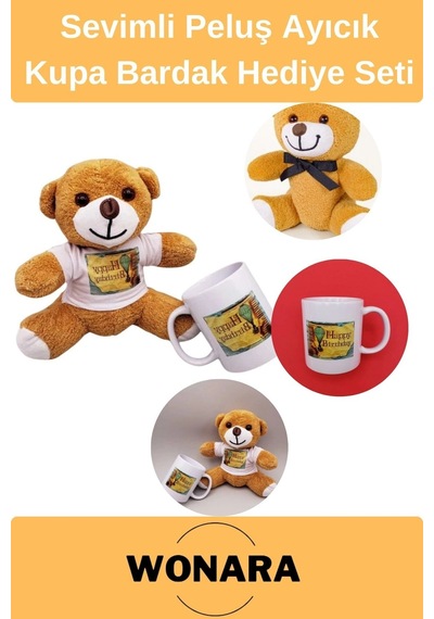 Özel Üretim Doğum Günü Hediye Seti - Happy Birthday Kupa Ve Peluş Ayıcık Tasarımı