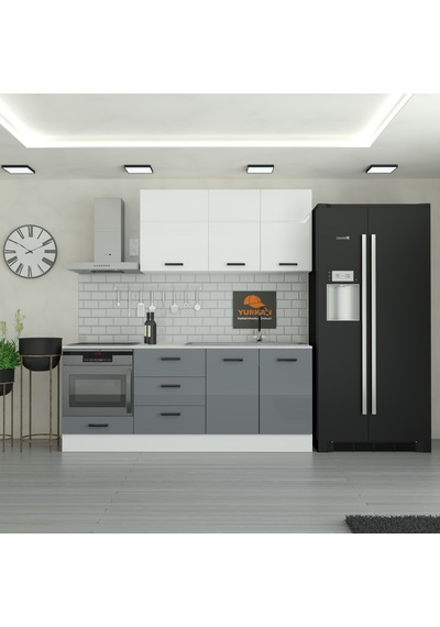 220 Cm Mutfak Dolabı Mdf Kapak Tezgah Dahil Yrkn220 98 Gri