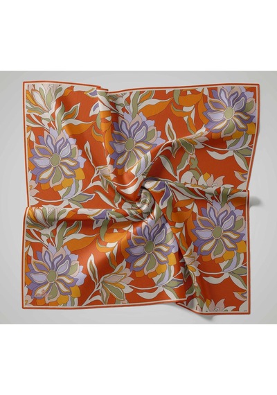 Silk Home Olinda İpek Eşarp 47003-17 Parlak Turuncu, Lila, Yağ Yeşili, Mor, Krem