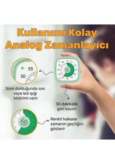 Mutfak,ders,yemek İçin 60dk Analog Alarm Zamanlayıcı,pomodoro Öğrenci Motivasyon Saati Yeşil Çok Renkli