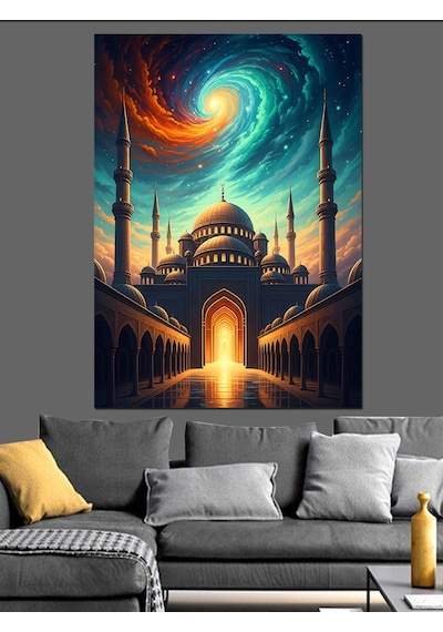Ahşap Tablo Mistik Cami Ve Gece Gökyüzü