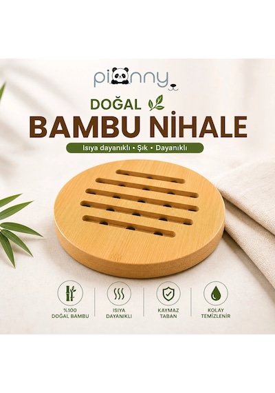 Pionny Bambu Yuvarlak Nihale - Açık Kahverengi - 17 Cm Çok Renkli