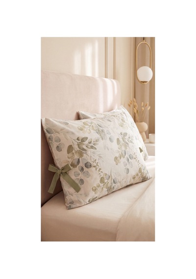 Okaliptüs Desenli Bağcıklı Yastık Kılıfı 50x70 Cm %100 Pamuk Dekoratif Yastık Kılıfı Yeşil - 909641241 Yeşil