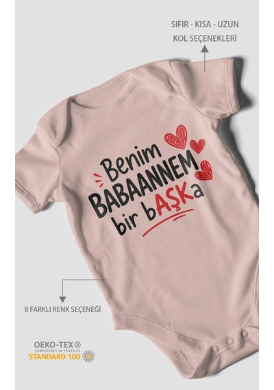 Morivokids Benim Babaanne Temalı Kısa Kollu Bebek Body %100 Pamuk Pastel Pembe