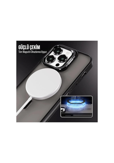 iPhone Uyumlu 12 Promax Kamera Korumalı Stantlı Magsafe Destekli Lens Koruyucu Telefon Kılıf Siyah