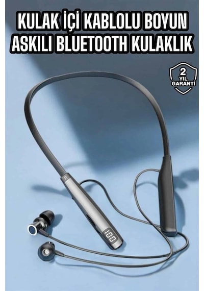 Mey İthalat Boyun Askılı Bluetooth Kulaklık Uzun Şarj Süreli Dijital Göstergeli Kablolu