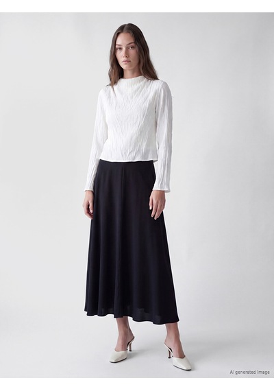 Lcw Modest Siyah Beli Fermuarlı Modal Karışımlı Kloş Etek
