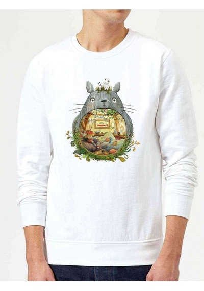 My Neighbor Komşum Totoro Baskılı Beyaz Erkek Örme Sweatshirt (528483801)