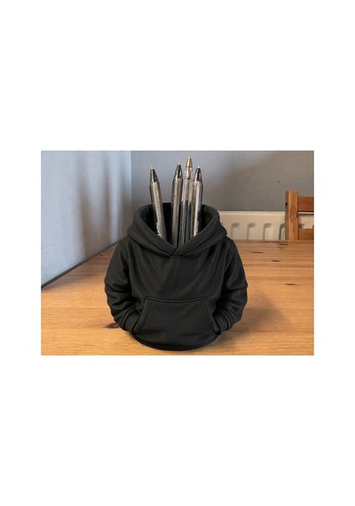 Alvera Kapüşonlu Sweatshirt Kalemlik 3d Baskı Masaüstü Organizer-siyah