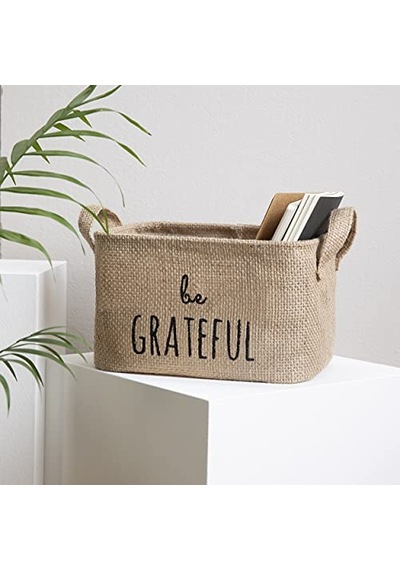 Ocean Home Textile Baskılı Jüt Dikdörtgen Sepet //24x17x14 Aahşap