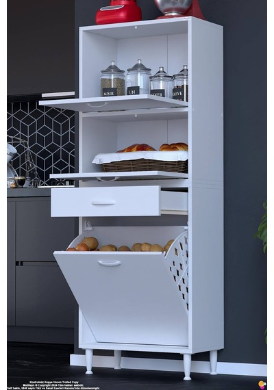 Vio 60 Cm Fırın Dolabı Sepetli Çekmeceli 2 Kapak Kiler Mutfak Dolabı Beyaz