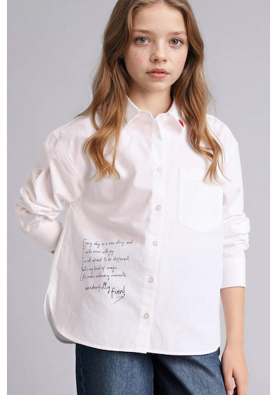 Defacto Baskılı Poplin Gömlek Kız Çocuk G6856a826spwt34 Beyaz-wt34